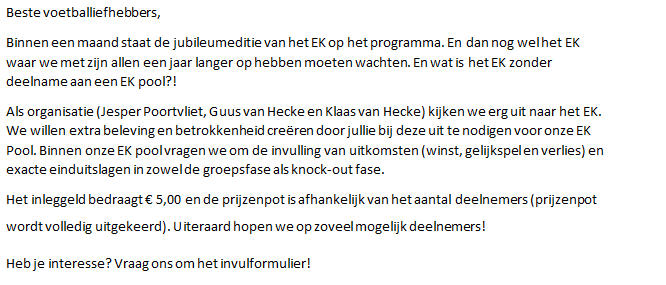 GuusvanHecke's tweet image. Momenteel al meer dan 100 deelnemers voor de EK2021 pool! Wie sluit zich nog meer aan? @VVArnemuiden @PZCSport @omroepzldsport
