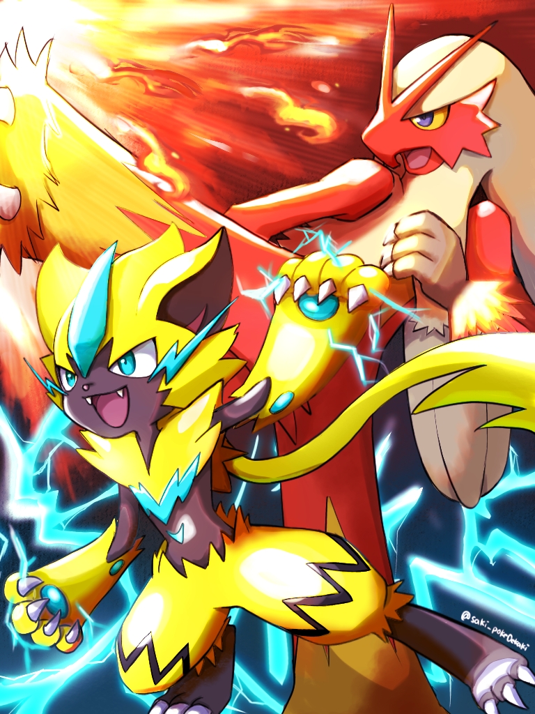 pokemon (creature) open mouth furry claws blue eyes electricity fang  illustration images