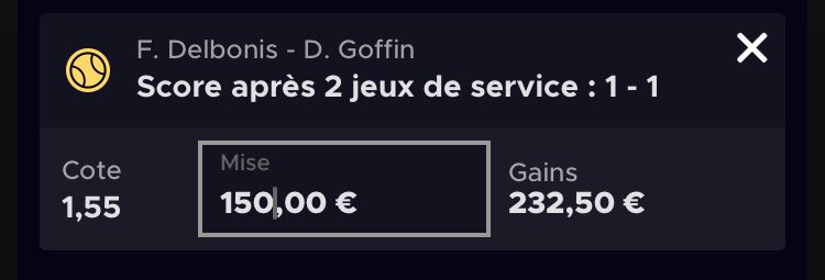 TenPronos's tweet image. #ATP Rome 

~ 1-1 après deux jeux de service sur DELBO VS GOFFIN (1.55)💥🎾
Mise: 4u
