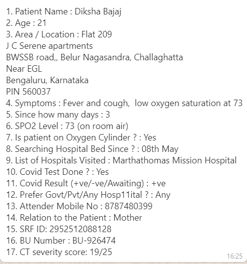 slangaluru's tweet photo. A 21-year-old patient is urgently looking for a bed with oxygen. Please amplify #Bangalore 
#SOSBangalore  #CovidHelp #covidbangalore #COVIDHelpBangalore @covidbangalore
@peakbengaluru @YuvaaVolunteers @nammateams
@WeAreBangalore https://t.co/o9oxgkdIMu