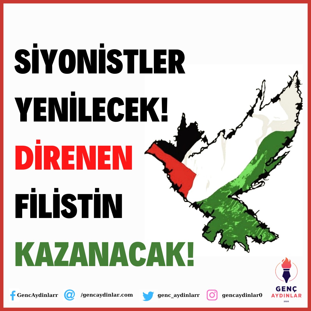 Genç Aydınlar olarak Filistin'de yaşanan insanlık dışı olayları üzüntüyle takip ediyoruz. Filistin halkının bağımsızlık mücadelesini destekliyoruz. İnanıyoruz Siyonizme karşı Filistin halkı bu saldırıları da öncekiler gibi tarihin çöplüğüne gönderecektir. 

#AksadaBaskinVar