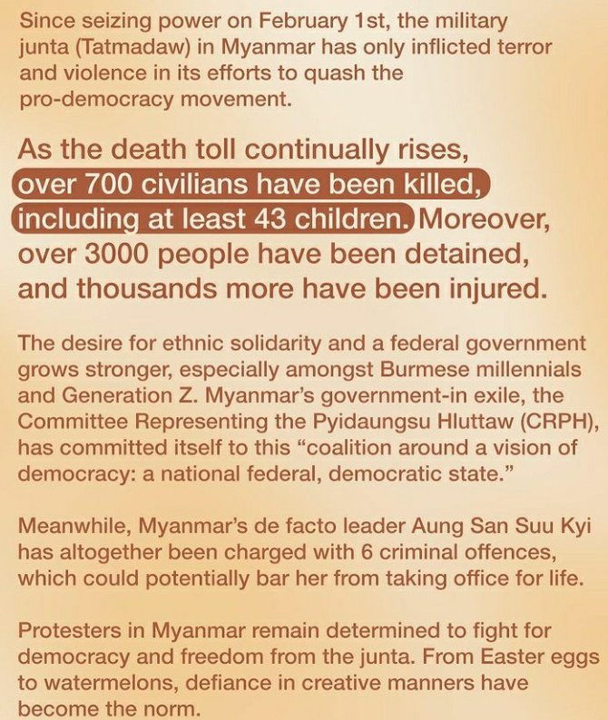 if you’re still not aware of what’s been happening in myanmar rn since feb 1, read this thread.PLEASE read and talk about this. #WhatsHappeninglnMyanmar