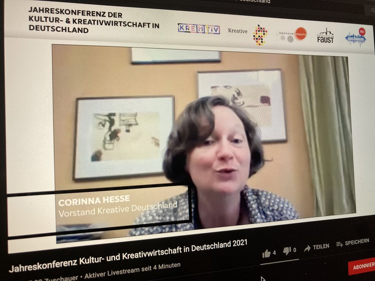 Jetzt live: unsere Jahreskonferenz Kultur- und #Kreativwirtschaft 2021 in Kooperation mit unserem Gründungsnetzwerks <a href="/kreHtivNetzwerk/">kreHtiv Netzwerk</a> 
Unser Vorstand Corinna Hesse begrüßt 

youtube.com/watch?v=AsmUbb…
