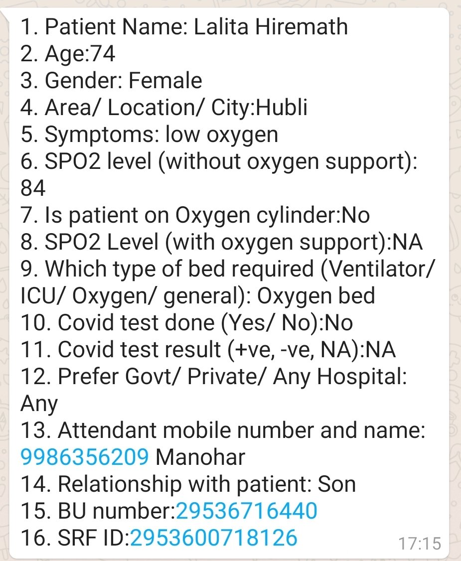 Please help #OxygenBed 

#SOS #Hubballi #Dharwad #NammaMandi #CovidSahaaya