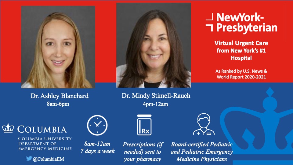 Your #child deserves the best #urgent care! Connect with <a href="/CHONY_ED/">MSCH ED</a> Emergency Physicians via nyp.org/UrgentCare. Let us help with your non emergency illness or injury virtually. On today: Dr. Blanchard &amp; Dr. Stimell-Rauch <a href="/nyphospital/">NewYork-Presbyterian</a> #Telemedicine #telehealth #digitalhealth