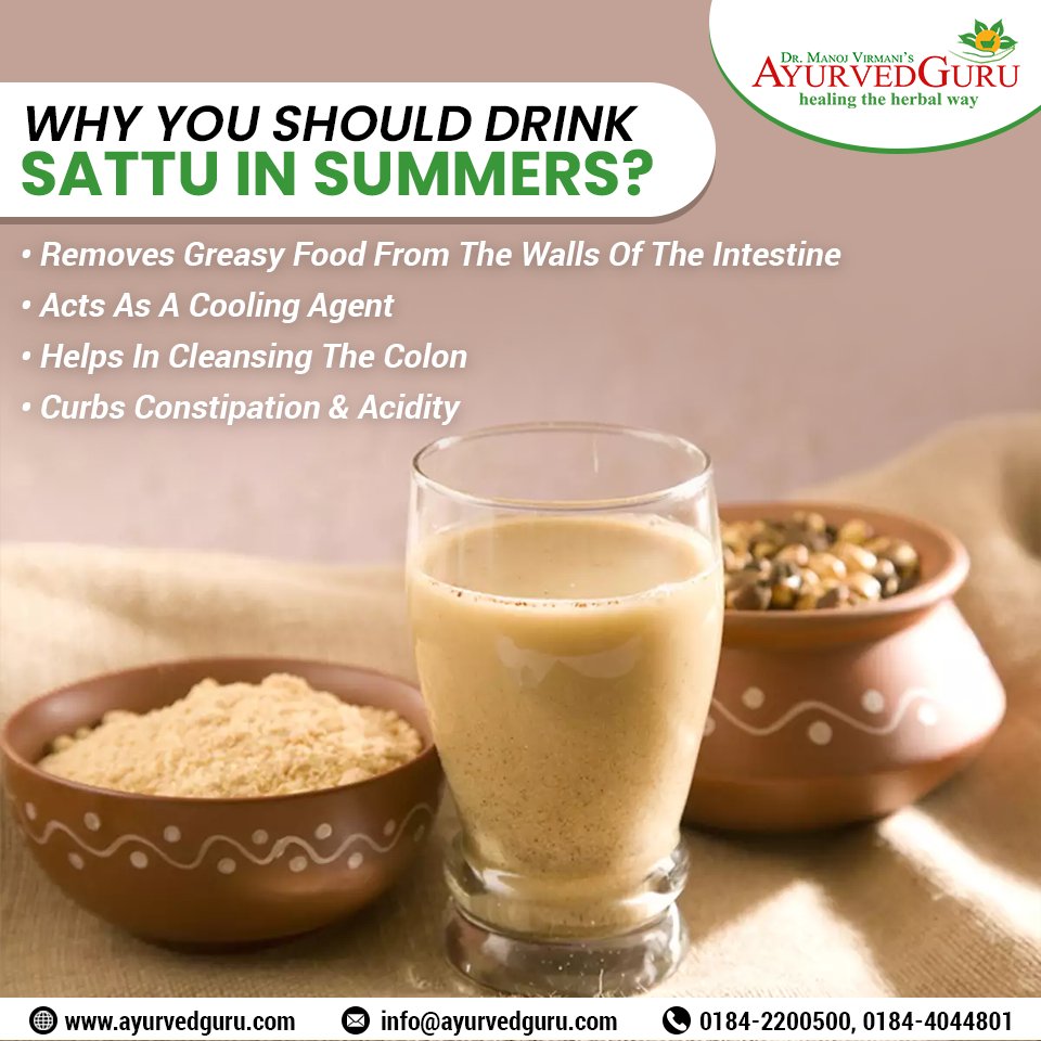 AyuGuru's tweet photo. There are numerous benefits of drinking Sattu in summers. Here are 4 of them.
#Ayurveda  #AyurvedGuru   #Panchkarma    #Benefits  #Sattu   #SattuBenefits https://t.co/kPLEa1GCZB