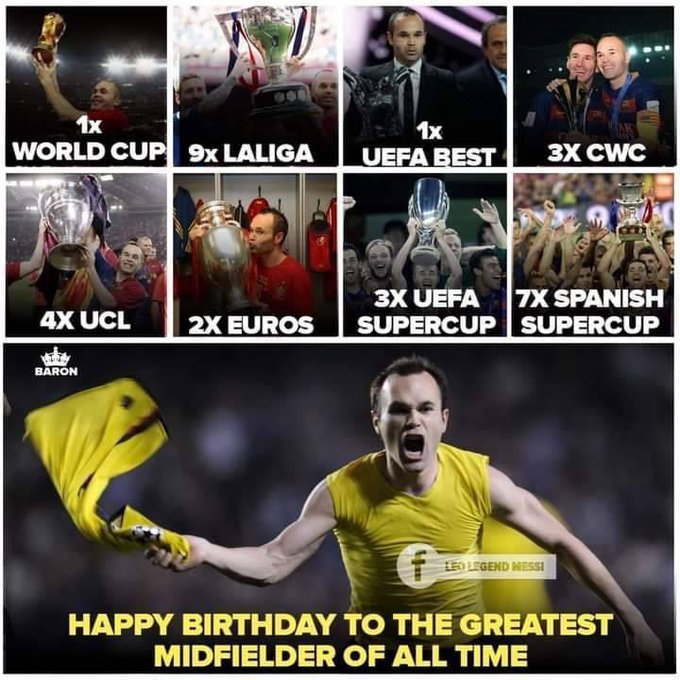 Happy birthday to the greatest midfielder of all time 
Gracias Andres Iniesta 
Legend   
