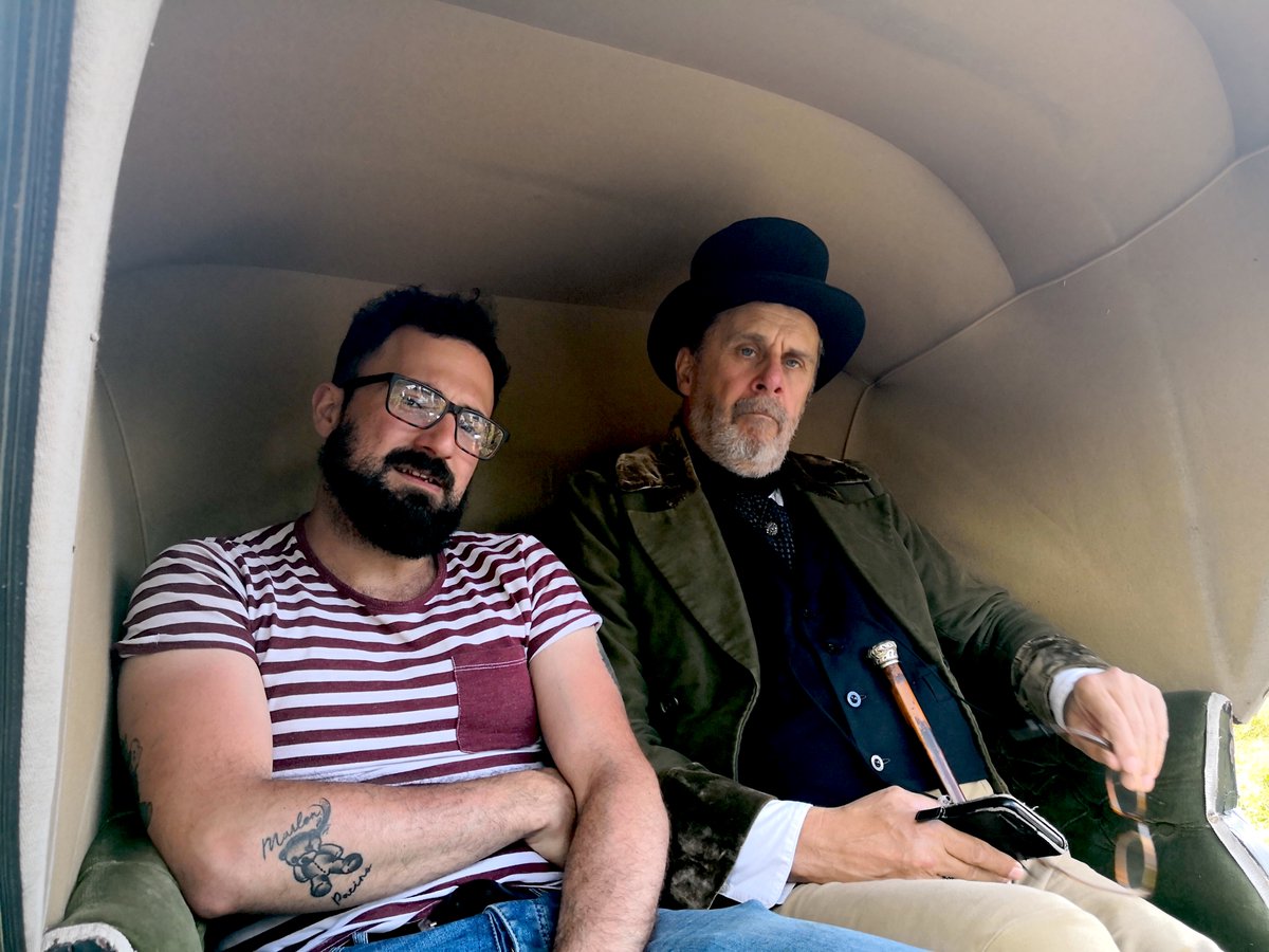 This is how we ride! Director <a href="/Ncabacing/">Nuno Cabacing</a> and actor <a href="/pauldewdney/">Paul Dewdney</a> enjoy a moment in the carriage. Wait... is that a mobile phone Lord Wallace? #behindthescenes #filmmaking #director #actor #shortfilm