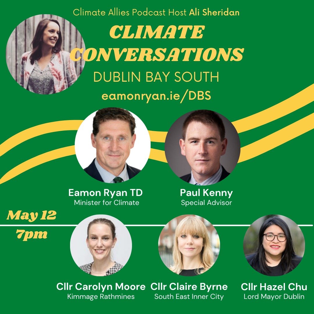 DON'T MISS our virtual #ClimateConversation this Wednesday evening in Dublin Bay South at 7pm @greenparty_ie 

Join @EamonRyan @CByrneGreen @hazechu & @carolynmoore_ie 

Register at: bit.ly/33tnKUm 

#ClimateActionPlan closes May 18 #HaveYourSay 
climateconversations.citizenspace.com/decc/climateac…