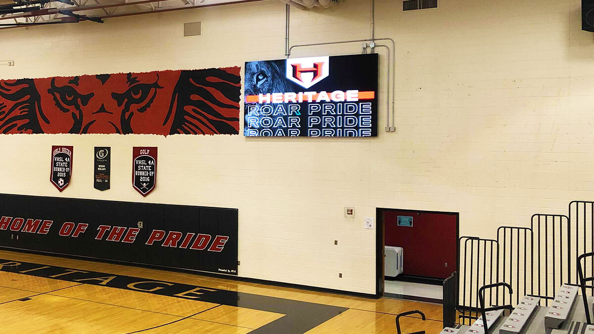GetScoreVision's tweet photo. We are excited to announce that Heritage High School of Leesburg, VA has joined the #ScoreVision family! They recently upgraded their gym with a pair of LED displays, 12x7' &amp; 10x6' #getscorevision #roarpride https://t.co/YGny0lgTMP