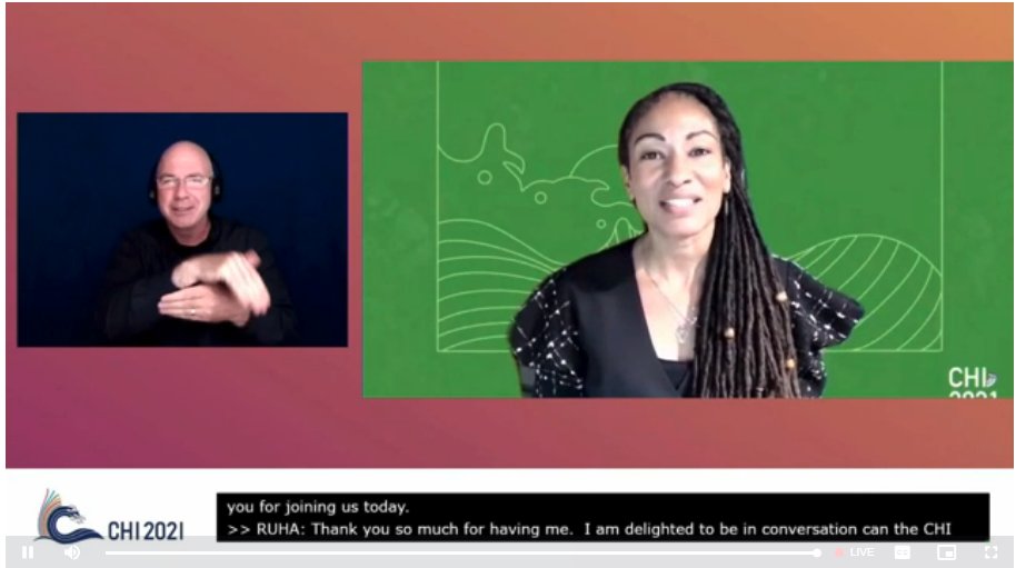 Here we go -  @aquigley introduces  @ruha9 , from Princeton University, and her international background on speaking on topics of innovation and equity. She's working on her next book, Viral Justice.  #chi2021