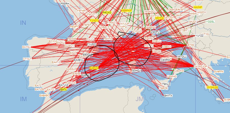 EA5GJ's tweet image. Varias nubes de esporadica-e en estos momentos sobre el Mediterráneo. Excelentes saltos cortos en 28/50/70 MHz. #sporadic