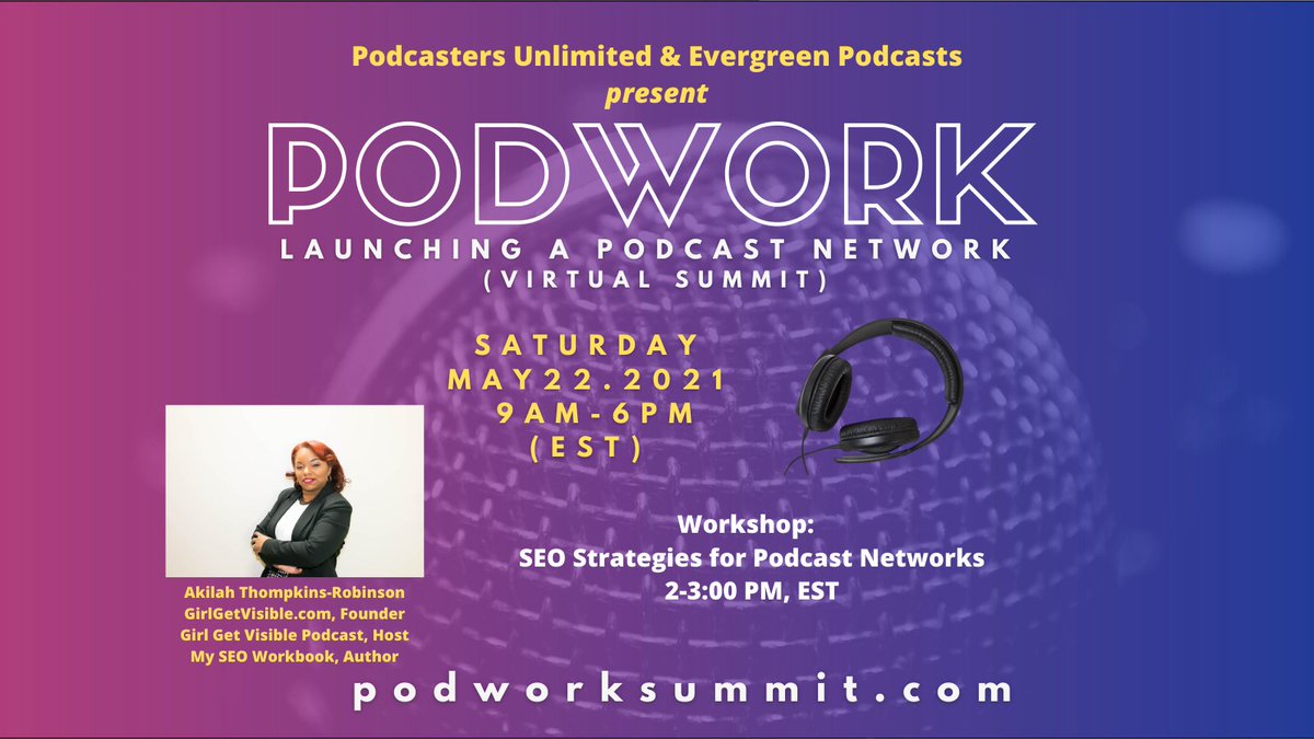 podcastersunltd's tweet photo. Attend our SEO Strategies for Podcast Networks Workshop taught by @GirlGetVisible at PODWORK: Launching a Podcast Network (Virtual Summit) on May 22nd! - https://t.co/pOi0EiMHyb Attend if you are a podcaster, a podcast network or entrepreneur! Get tickets NOW! #PODWORK2021 #SEO https://t.co/Z7D9BgZTOh