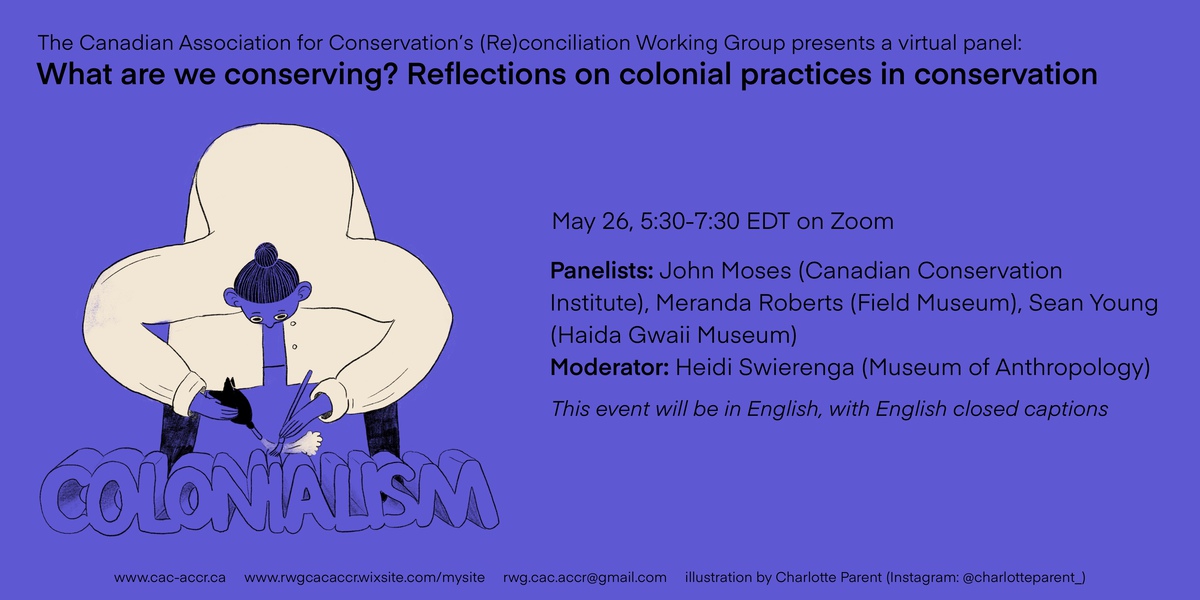 CAC-ACCR (@cac_accr) on Twitter photo Registration is open for the <a href="/rwg_gtr/">(Re)conciliation Working Group for CAC-ACCR</a>’s May 26th virtual panel titled "What are we conserving? Reflections on colonial practices in conservation"! With @merrandi6, Sean Young, and John Moses - moderated by Heidi Swierenga. For more info and to register: rwgcacaccr.wixsite.com/mysite/post/wh… Registration is open for the <a href="/rwg_gtr/">(Re)conciliation Working Group for CAC-ACCR</a>’s May 26th virtual panel titled "What are we conserving? Reflections on colonial practices in conservation"! With @merrandi6, Sean Young, and John Moses - moderated by Heidi Swierenga. For more info and to register: rwgcacaccr.wixsite.com/mysite/post/wh…