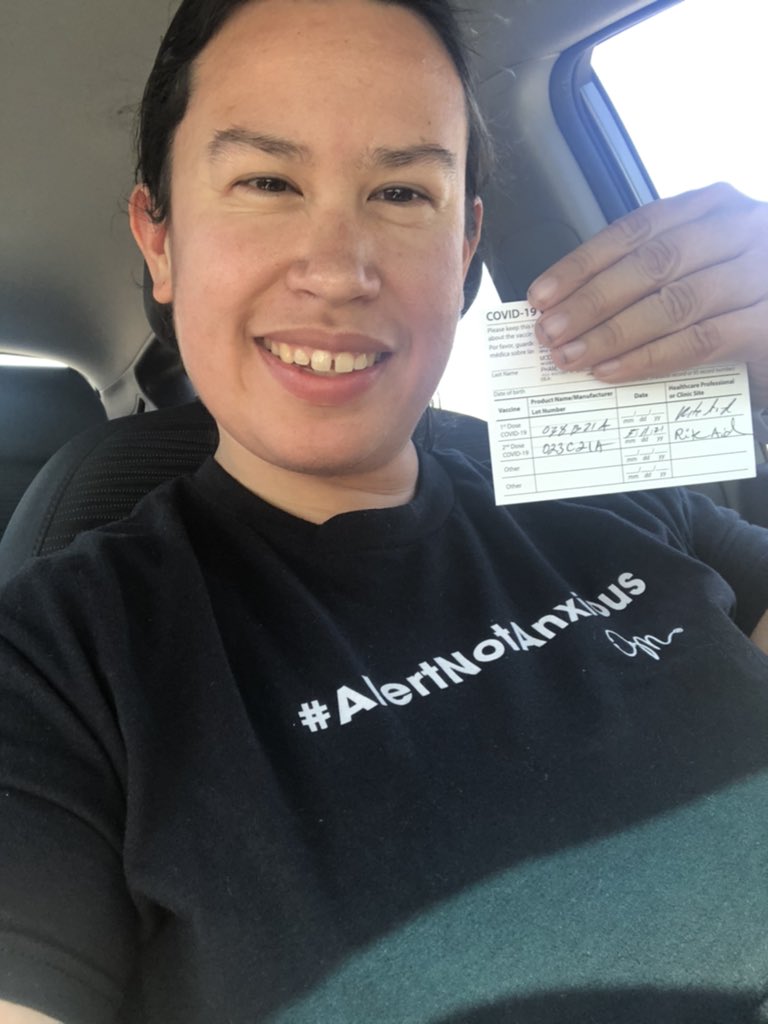 ValPal890's tweet photo. @RealDoctorMike Second dose acquired! Wore my good luck shirt again of course. Finally I can breathe a little easier. #ThisIsOurShot #alertnotanxious https://t.co/EX9H2lrSV1