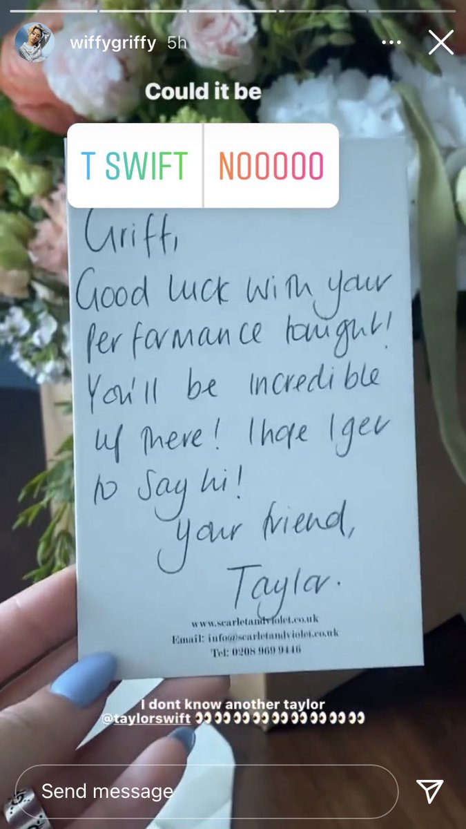 We heard that <a href="/taylorswift13/">Taylor Swift</a> sent Rising Star winner <a href="/wiffygriffy/">griff has vertigo 😵‍💫</a> a cute floral gift and good luck note 👀 😩