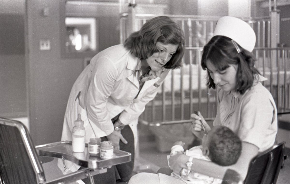 FULArchives's tweet photo. Photos of the week: Since the program began in 1965, our @FelicianNursing students have been dedicated to helping patients of all ages. This week we have a collection of nursing students working with children in their clinical site from the 1980s. #Felician #NursesWeek https://t.co/dU0H9DZZps