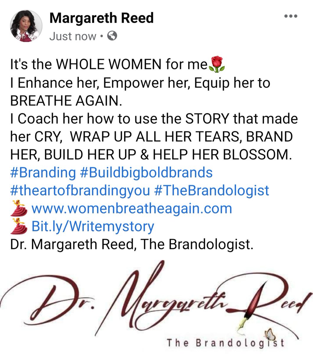 MRBrandologist's tweet photo. It's the WHOLE WOMEN for me🌹
I Enhance her, Empower her, Equip her to BREATHE AGAIN.
I Coach her how to use the STORY that made her CRY,  WRAP UP ALL HER TEARS, BRAND HER, BUILD HER UP &amp; HELP HER BLOSSOM. #Branding
💃 https://t.co/HSp4PAddYD 
💃 https://t.co/c5KAesfAvF https://t.co/OEJMr87QeU