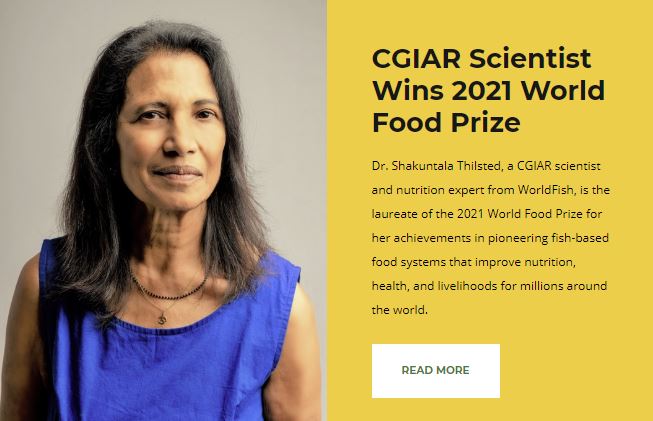@CGIAR @WorldFishCenter Scientist Shakuntala Thilsted named 2021 World Food Prize Laureate. Recognized for improving global nutrition - moving from feeding to nourishing. #FoodPrize21 #UNFSS2021 #OneCGIAR Read more: cgiar.org/news-events/ne…