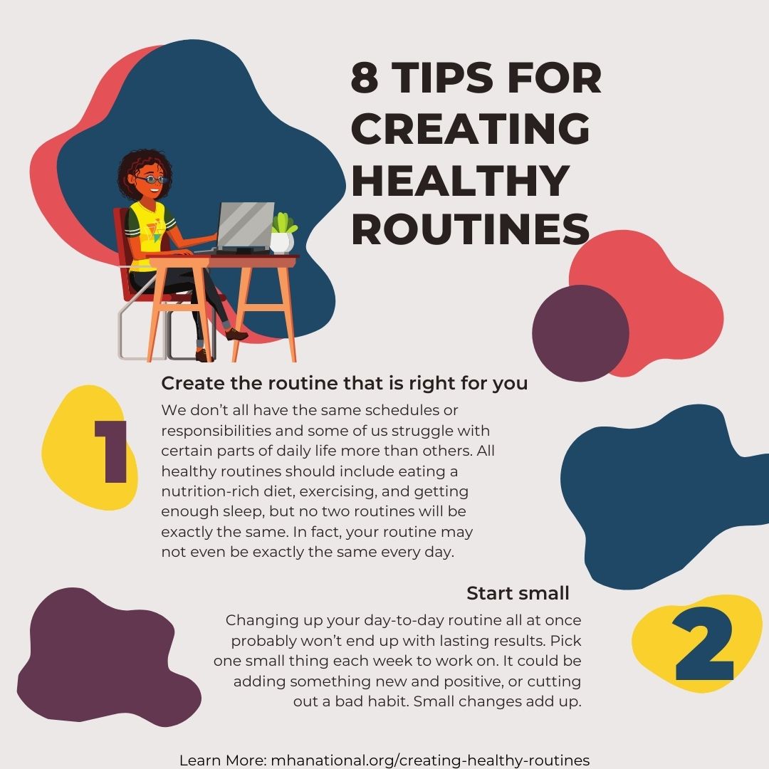 GivingSpacePod's tweet image. Routines help us organize our days and becomes a pattern that makes it easier to get things done and take care of ourselves without having to think hard about them. #MentalHealthMonth #MentalHealth #Wellness #habits #routines #health #care