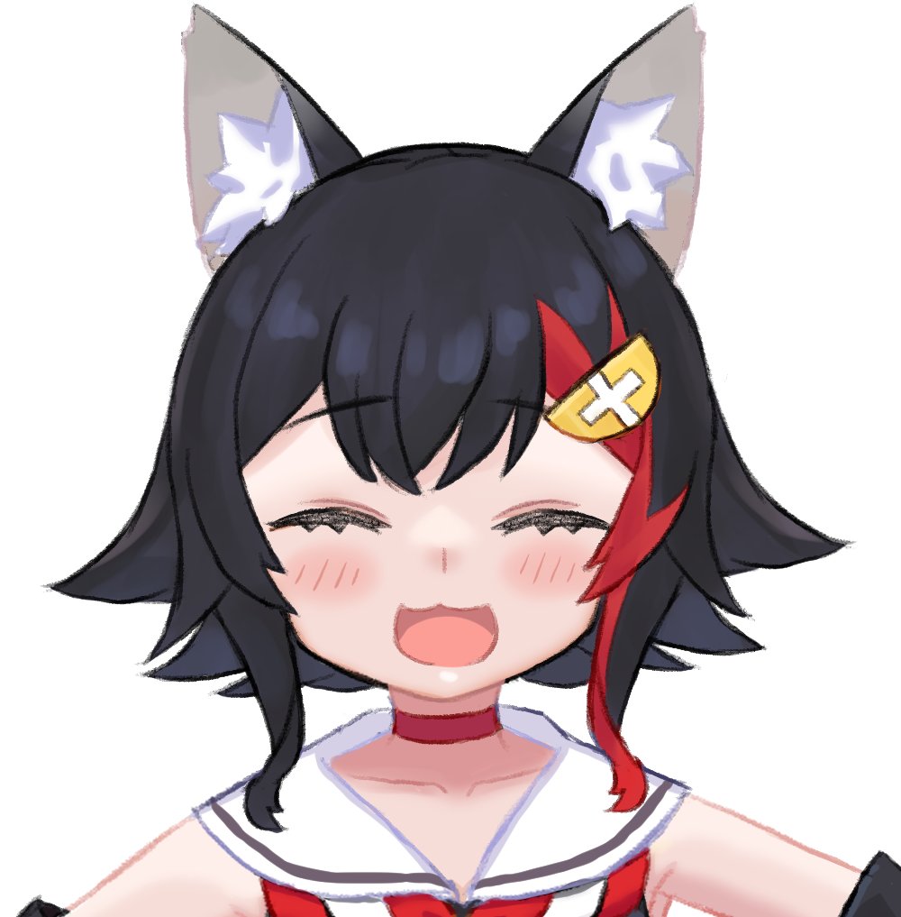 ookami mio 1girl solo animal ears black hair wolf ears closed eyes red hair  illustration images