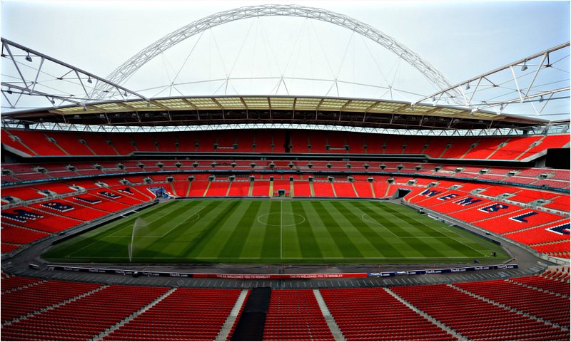  #Wembley StadiumLocation:Wembley, LondresCapacity: 86,000-87,000 seats (22,500 or 25% due to COVID, maybe more)Matches:Group D (London & Glasgow - 553 km): vs  vs vs2 R16 (one was Dublin's)2 SFThe FinalHas hosted: #UCLfinal   7 timesOlympics