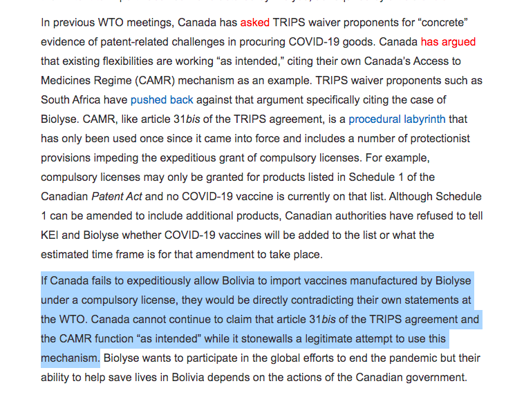 HealthLawAdamH's tweet photo. Willing buyer, willing seller, whither Canada?
"Bolivia seeks to import #COVID19 #vaccines from Biolyse, if Canada grants them a #CompulsoryLicense"
🇧🇴💉🇨🇦https://t.co/ZFpeTqYLA9 https://t.co/y6WJy30hk9