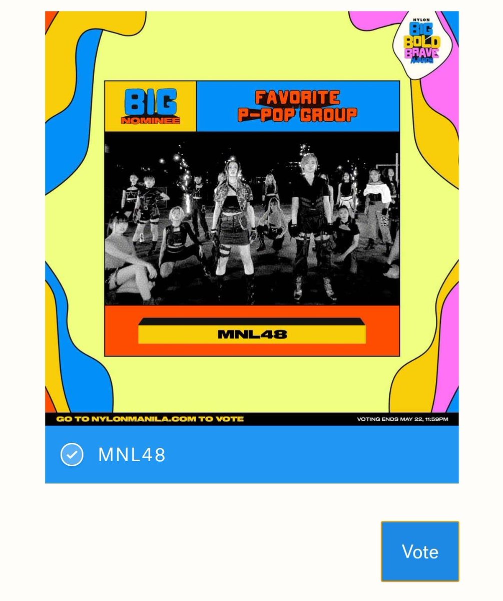 mnl48trends's tweet photo. Vote for MNL48.

Favorite P-Pop Group #NYLONManilaBBBAwards

Vote now: https://t.co/4IckY0eIvF https://t.co/IauQeEQsI1