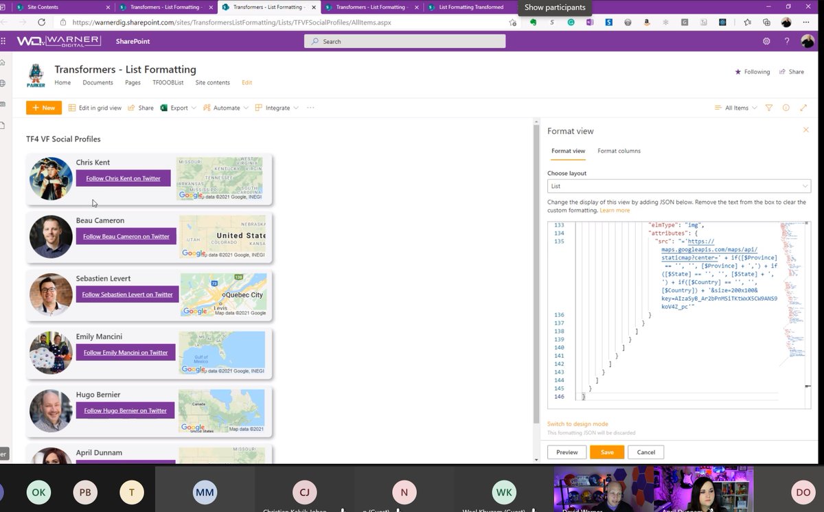 David Opdendries (@sharepointdavid) on Twitter photo From the other side of the Ocean we have <a href="/DavidWarnerII/">David Warner II</a> and <a href="/aprildunnam/">April Dunnam 🥑| Content Creator | #PowerAddict</a> are talking about Transformers and SharePoint List Formatting in their session "SharePoint List Formatting - More than Meets the Eye" <a href="/CollabNordics/">CollabDays Nordics</a> #CollabDaysNordics #SharePoint #ListFormatting From the other side of the Ocean we have <a href="/DavidWarnerII/">David Warner II</a> and <a href="/aprildunnam/">April Dunnam 🥑| Content Creator | #PowerAddict</a> are talking about Transformers and SharePoint List Formatting in their session "SharePoint List Formatting - More than Meets the Eye" <a href="/CollabNordics/">CollabDays Nordics</a> #CollabDaysNordics #SharePoint #ListFormatting