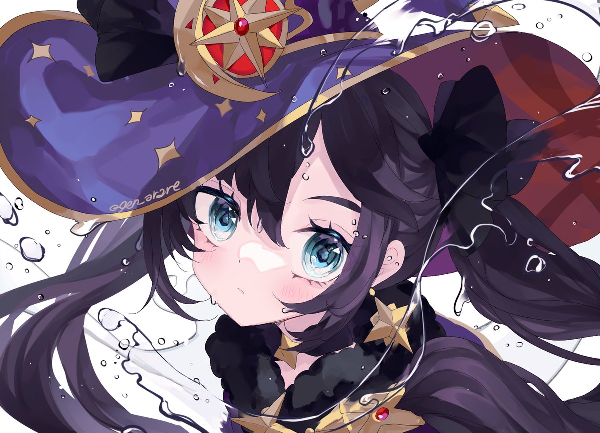 mona (genshin impact) 1girl hat solo witch hat twintails jewelry earrings  illustration images
