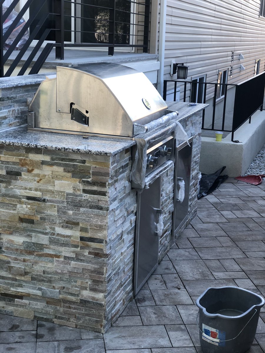 BBQ with a little more flare! Forget about cooking inside this summer #construction #renovation #designs #outdoorkitchen #commerial #residential #NYC #StatenIsland #NewJersey #masonry #patio #DeckIdeas