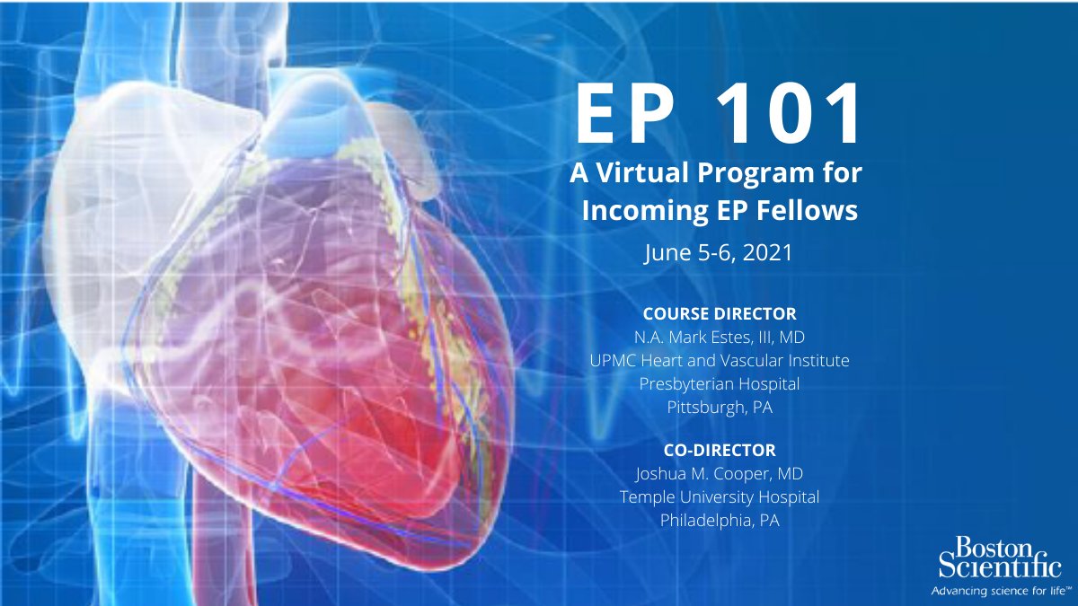 From basic stimulation protocols &amp; electrophysiologic evaluations to catheter ablation accessory pathways &amp; more, #EP101 for EP fellows with course directors Dr. Mark Estes &amp; <a href="/narrowQRS/">JMC</a> will be taking place virtually on June 5-6. Register here: bddy.me/3f84hxT