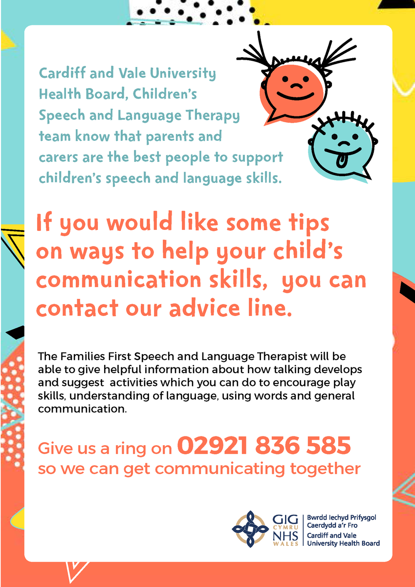 If you are a parent or carer in Cardiff and would like some advice on how you can provide the best language environment for your child please ring our advice line.