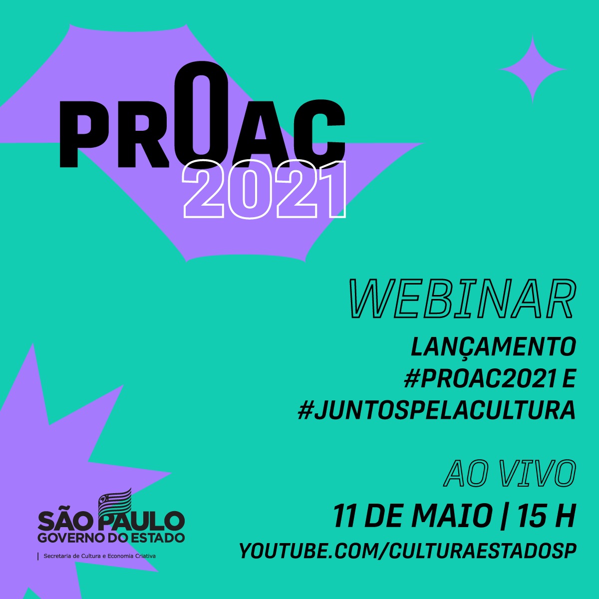 Acompanhe o lançamento do #Proac2021 e do #JuntosPelaCultura, hoje, 11 de maio, às 15h, em webinar com transmissão ao vivo no canal do YouTube da <a href="/CulturaSP/">Secretaria da Cultura, Economia e Indústria</a> em youtube.com/watch?v=Osnteq…. #CulturaSP #SeuProjetoGanhaVidaComPROAC