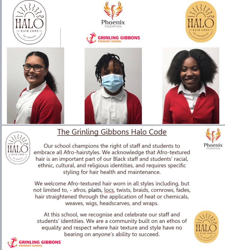 Ggibbonsps's tweet image. We have launched the Halo Hair Code at Grinling Gibbons this week! Check it out! We promote and support all afro hairstyles for our staff and pupils. Your hair is a part of you, embrace it and don't let anyone tell you otherwise!
#halocode
#beyou