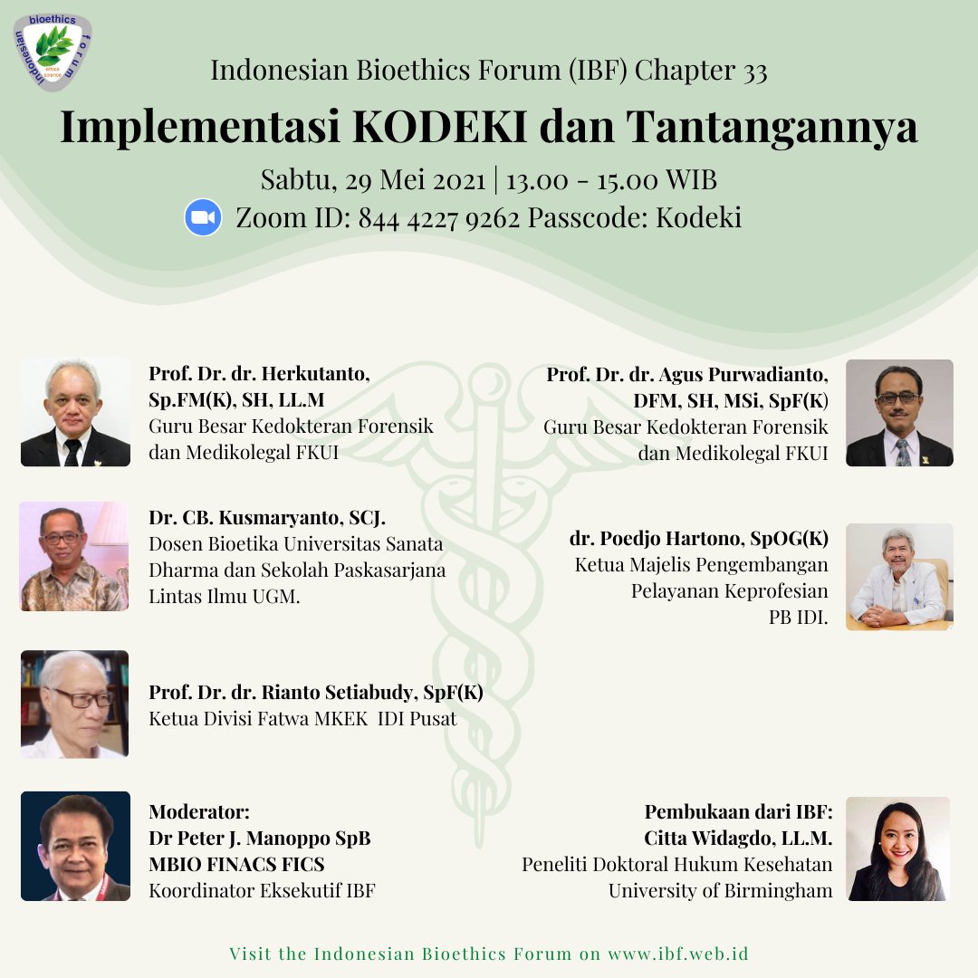 indobioethics's tweet photo. Mark your calendar and ask your questions! Join the Indonesian Bioethics Forum's discussion on the implementation of the Indonesian Code of Medical Ethics (KODEKI) on 29 May 2021 at 1 PM (Jakarta time).  #kodeki #medicalethics https://t.co/BZ13U8Zsx7
