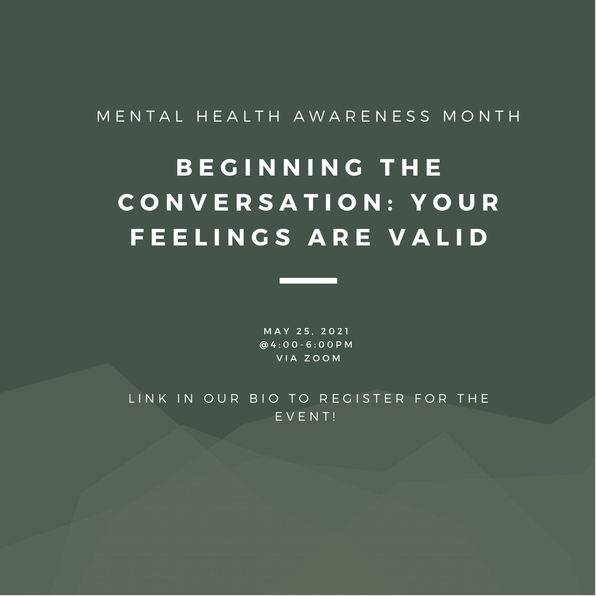 On May 25th from 4-6pm, we will be hosting a mental health event that provides a safe place to get your feelings out and resources to help spread awareness during this time. Please fill out the zoom registration in our bio if you are interested!