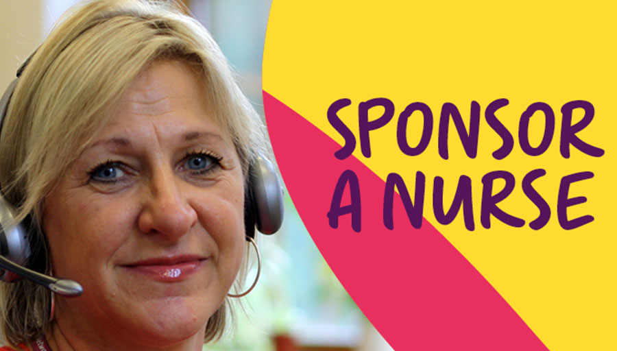 A photo of a Clinical Nurse Specialist at Breast Cancer Now with the text 'Sponsor a Nurse'.