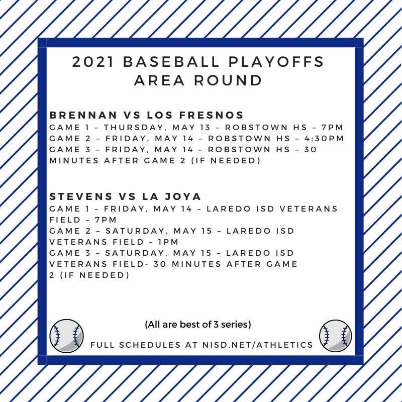 Two of our baseball teams advanced to the Area Round! <a href="/NISDBrennan/">Brennan High School</a> &amp; <a href="/NISDSTEVENS/">NISDSTEVENS</a> are back in action later this week! Visit the <a href="/NISD_Athletics/">NISD_Athletics</a> website for more info- nisd.net/athletics/ ⚾️🧢