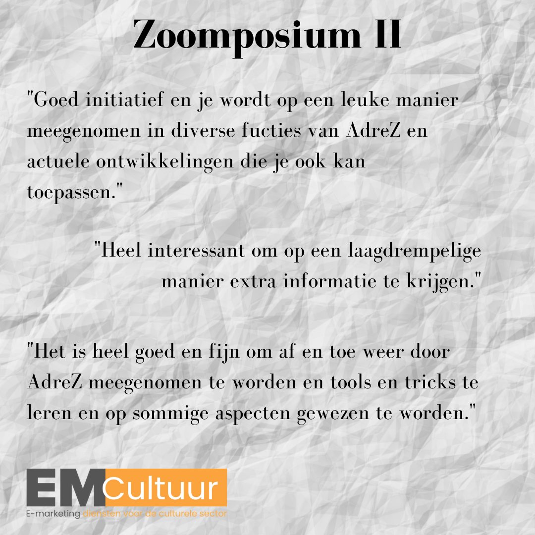 Het is alweer een paar weken geleden dat ons tweede Zoomposium plaatsvond. We hebben er veel leuke reacties op gekregen! Eind van de zomer zal het derde EM-Cultuur Zoomposium plaatsvinden. Welke onderwerpen zouden er dan volgens jou zeker aan bod moeten komen?