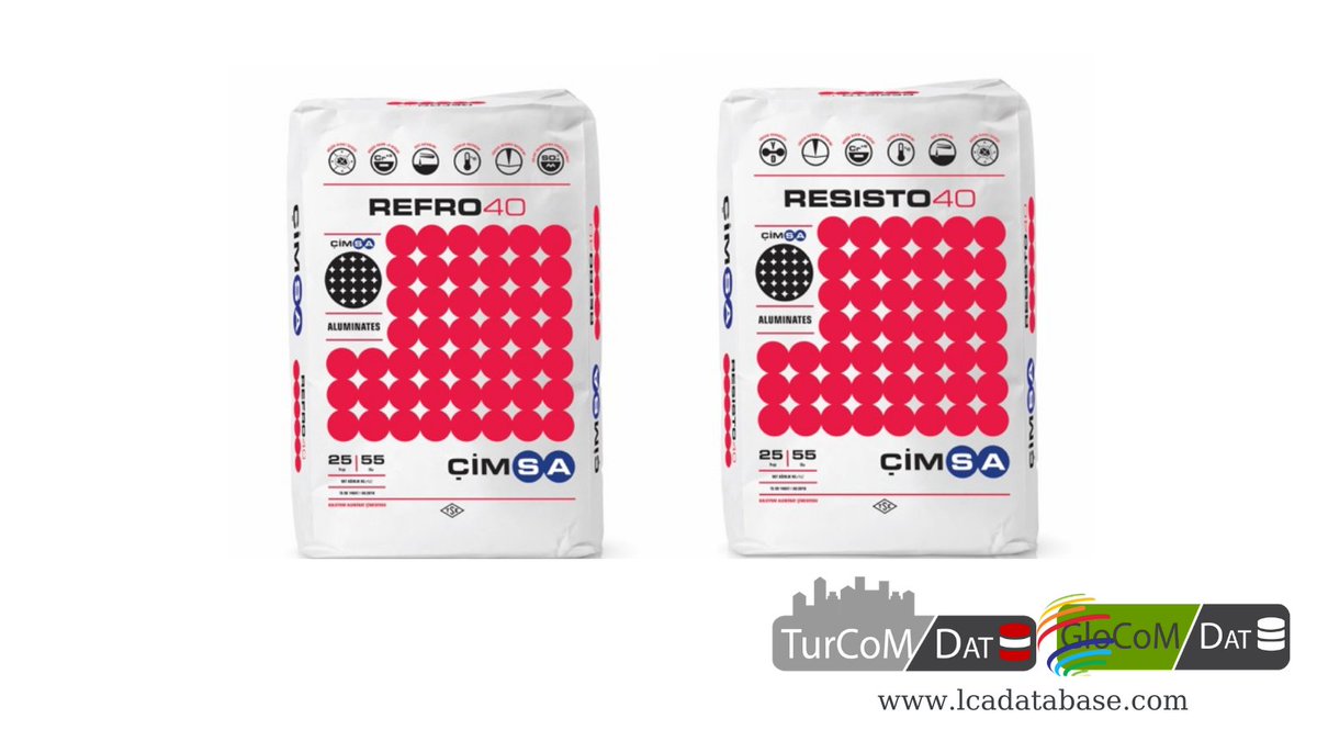 LCAdatabase's tweet photo. Digital EPDs containing the #environmental impact indicators of ISIDAÇ40, RECIPRO40, REFRO40, RESISTO40 calcium aluminate cement produced by @cimsacement are available in #TurCoMDat.

Carbon effects of these products are available for free at https://t.co/W7MyxyG66A! https://t.co/22OYP8ID5x