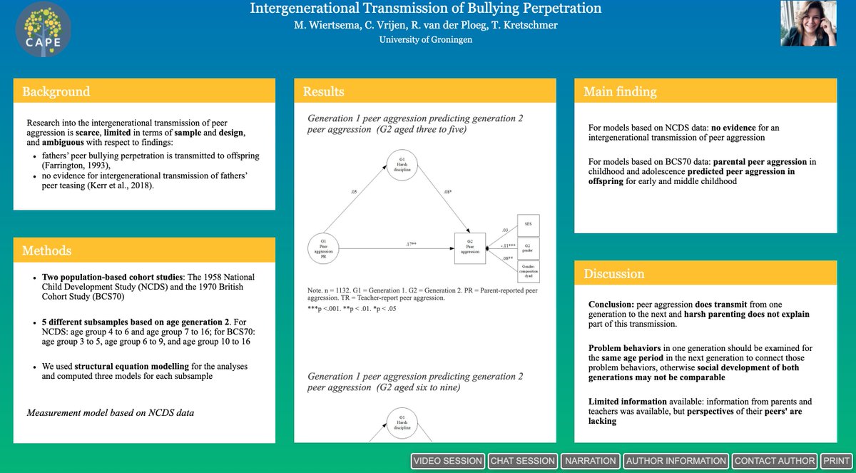 MariaWiertsema's tweet image. Second time&apos;s a charm✨

For anyone that missed my presentation at #SRCD21, I will go &apos;live&apos; in about five minutes! 

So if you are interested in peer aggression and whether this transmit to the next generation ⤵️:
bit.ly/3fbuifH