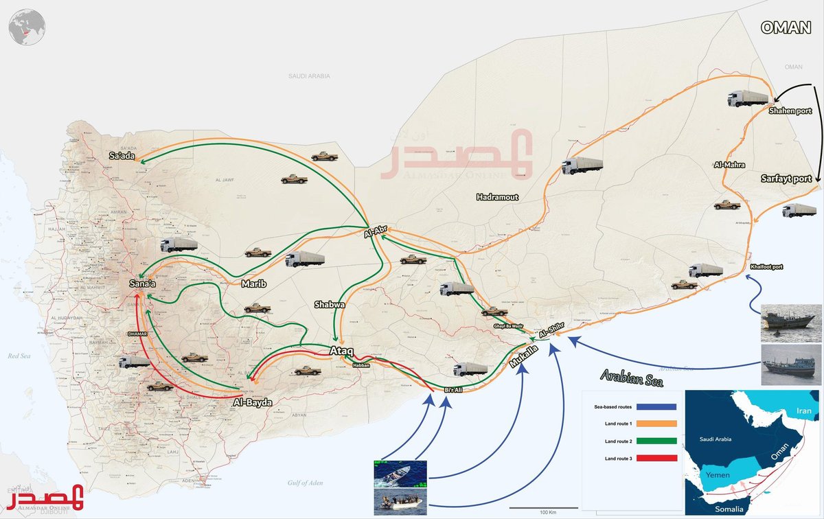 From there, the second phase begins, and the arms are shipped to points off the coasts of Oman, Yemen, or to an intermediary country such as Thailand, Somalia, or Djibouti.