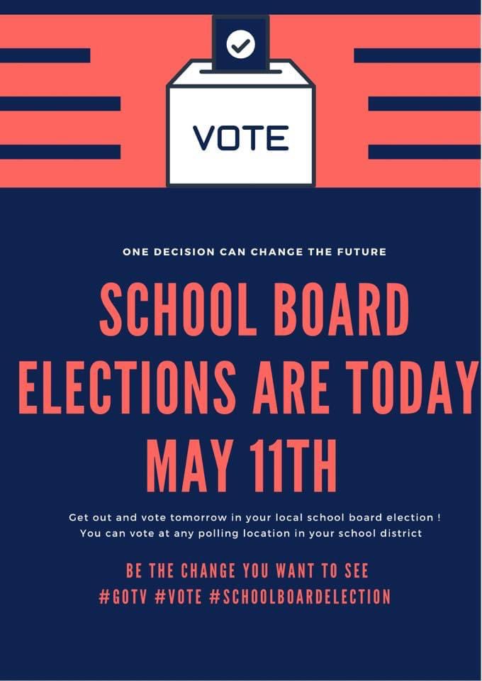 Darby4dacity1's tweet photo. Our local School Board elections are today ! Be sure to get out and vote between 7am and 8pm. If you need help finding your polling location you can follow the link or comment below https://t.co/6X5upYWoZR https://t.co/DWi6PiTKKi