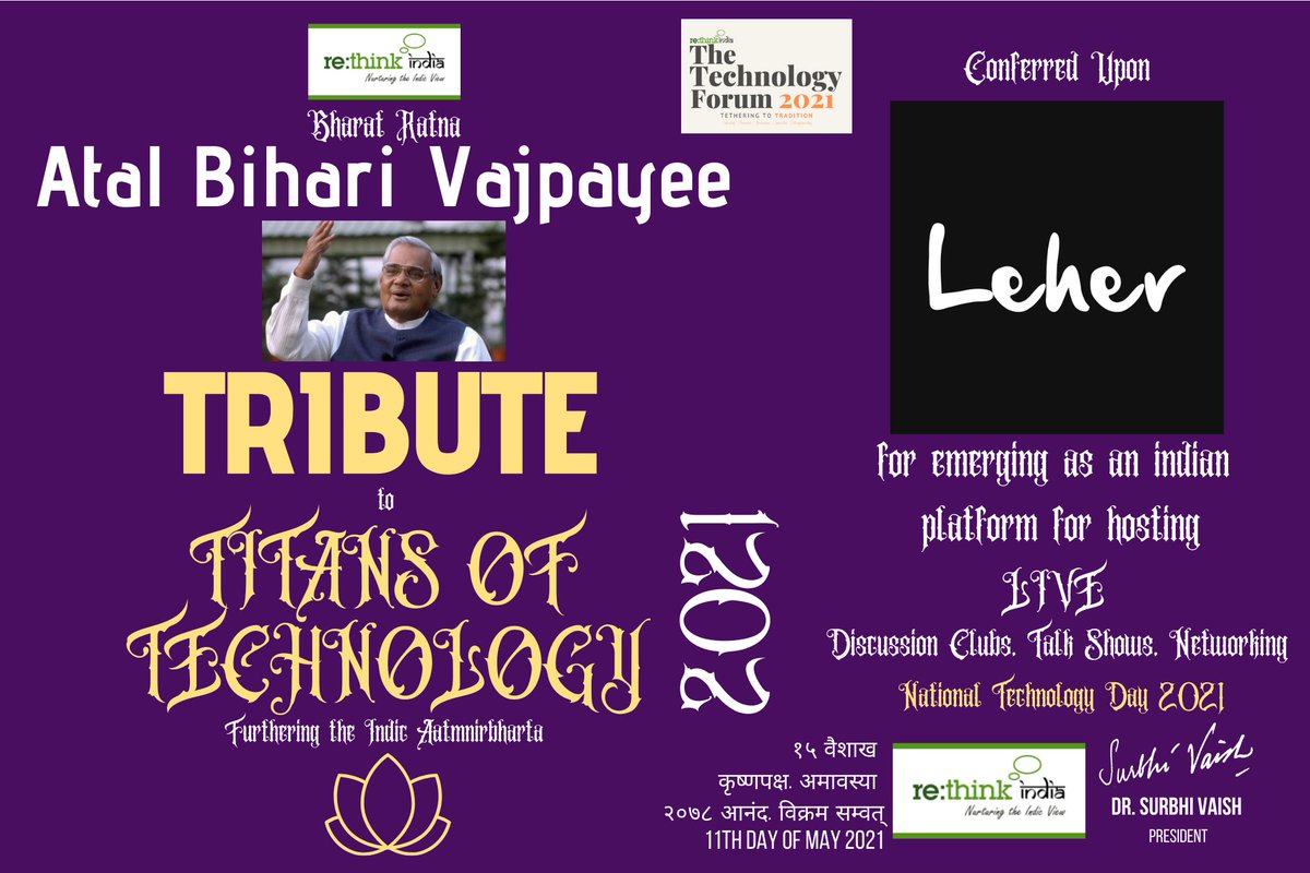 rethinkindia108's tweet photo. @leherapp for emerging as an Indian Platform for hosting LIVE Discussion Clubs, Talk Shows &amp; Serious Networking..
#TitansOfTechnology @vikasmalpani https://t.co/9XRHFNnZ2n