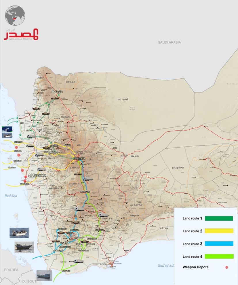 The land-based phases of the smuggling routes through Yemen start from 1) Yemen’s eastern coastlines on the Arabian Sea or its border with Oman; or 2) from Yemen’s Red Sea coast.