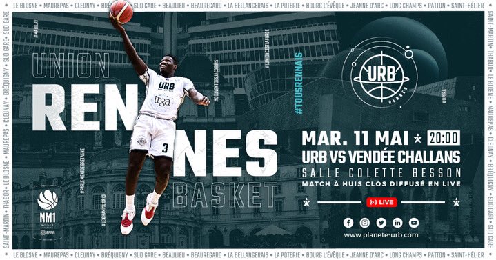 🔥GAMEDAY 
🏀 Nous recevons @vcbplus ce soir pour notre avant-dernier match de championnat ! 
🎥 Le live du match vous est offert par notre partenaire <a href="/CessonVISUAL/">Optique Visual cesson </a>  sur Facebook et YouTube ! 
⏰ Rendez-vous à 19h45 pour un coup d’envoi à 20h !