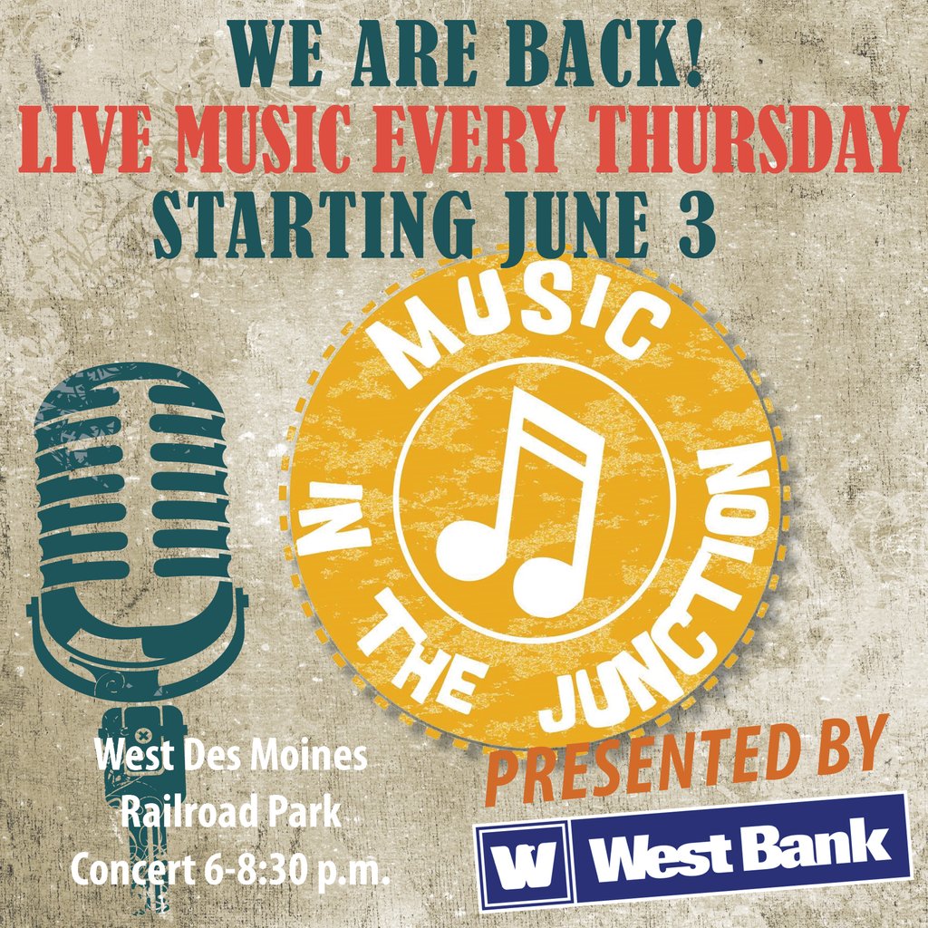 The Wait is Over—Music in the Junction is Back! We are kicking off the season with Exit 185 on Thursday, June 3. Thank you West Bank Strong for your support. #WeAreMainStreet #valleyjunction #musicinthejunction #lovelocal