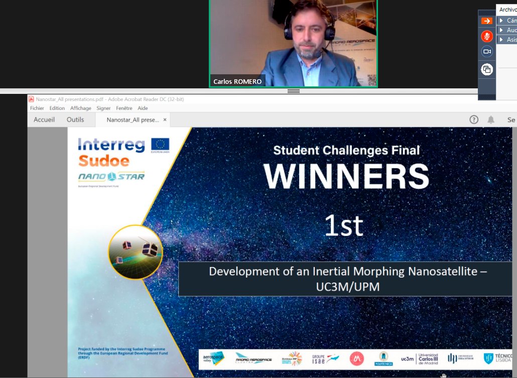 👏👏<a href="/CarlosRomeroMrn/">Carlos Romero Moreno</a> <a href="/MadridAeroSpace/">Madrid AeroSpace Cluster</a> Managing Director announces the Challenges Final winners:
🥇1st Development of an inertial morphing nanosatellite
🥈2nd Telemetry System Qualification
🥉3rd Design &amp; analysis of nanosatellite additive manufactured structures
Congratulations!!