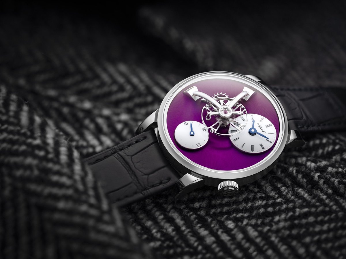 Introducing three new editions of the LM101 - including this white gold edition with purple dial. The new editions feature a slimmer bezel, enlarged subdials... and our signature "flying" balance wheel, now with a double hairspring. More info at mbandf.com